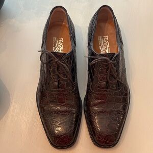 Salvatore‎ Ferragamo Men's Dark Brown Crocodile Oxfords Size 11D